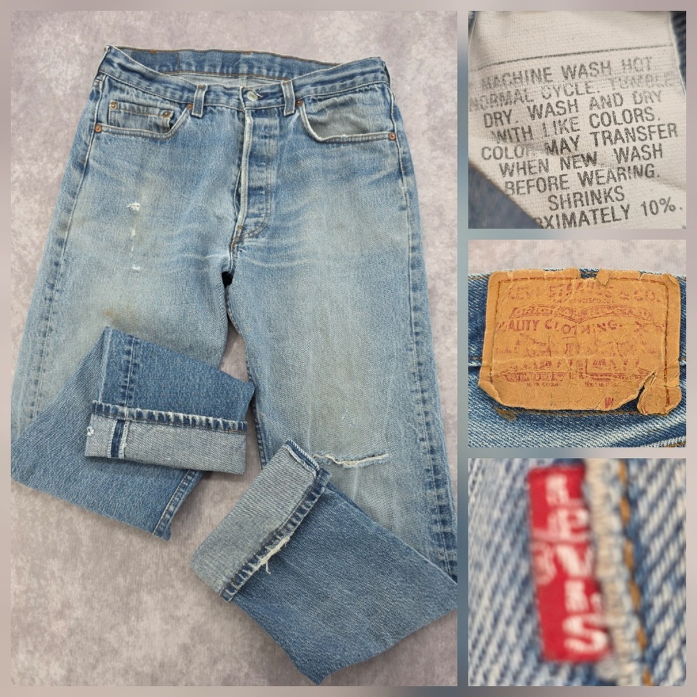 Vintage Levis 501 Jeans 32x32 USA Distressed Blue Button Fly Thrashed Streetwear